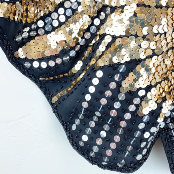 Vintage Handmade Sequin Beaded Butterfly Top M - Picture 5 of 6